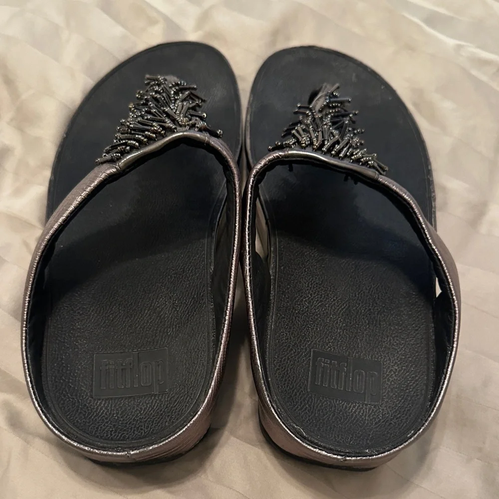 Elegant Pewter Beaded Women Sandals - Picture 3 of 4